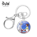 Брелок для ключей из японского аниме Миядзаки, Унесенные призраками подвесные брелоки, посеребренные аниме ювелирные изделия, кольцо стеклянный купол для ключа