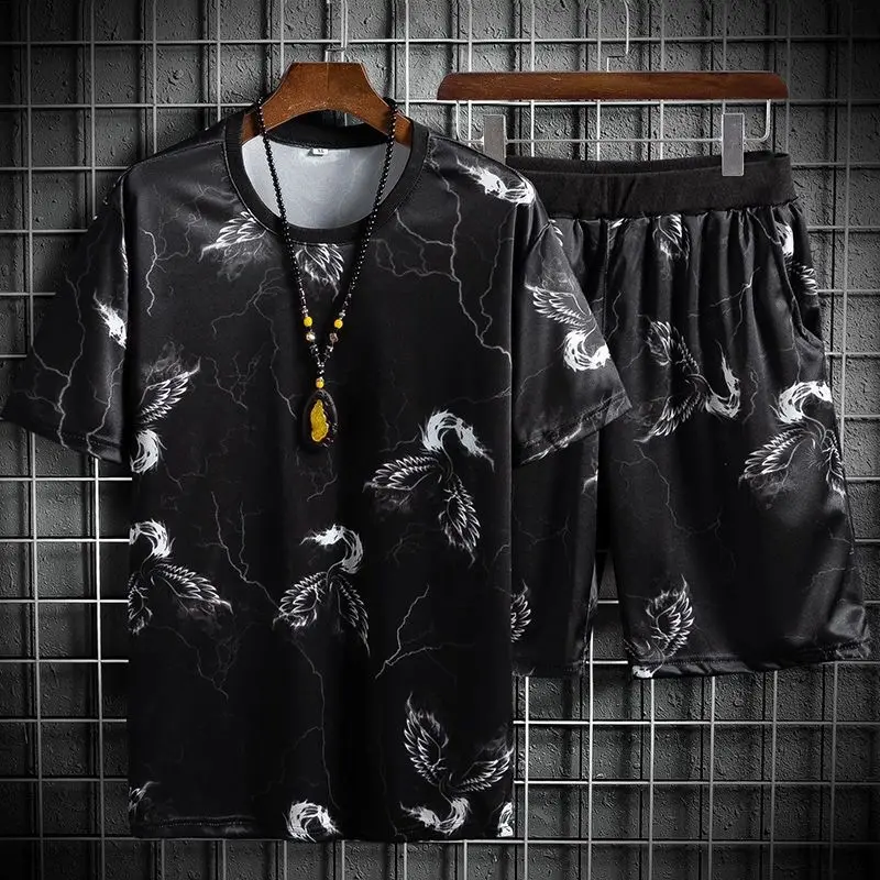

Men Casual Sports Suit Short Sleeve Pants Youth Breathable Workout Suit Loose Fitness Two Piece Suit