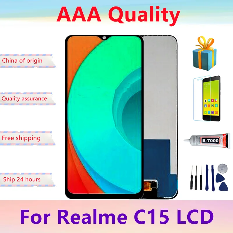 Pantalla t&aacute;ctil LCD de 6,5 pulgadas, montaje con Marco, Original, para Realme C15, RMX2180-0