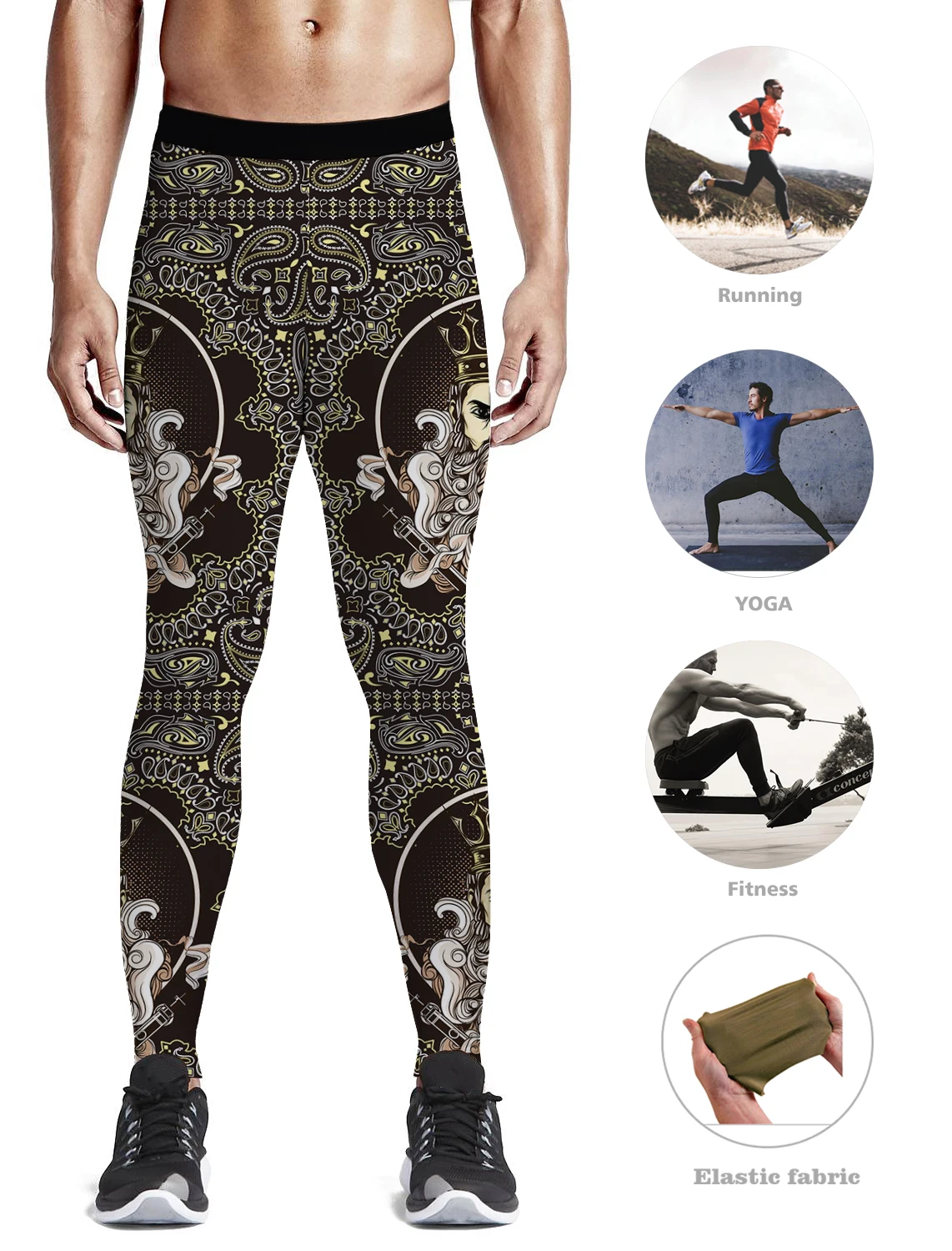 Playing Card King Retro Paisley Black Pants Men Non See-Through Buttery Soft Everyday Use Animal Print Pajama Party Breathable Q | Мужская