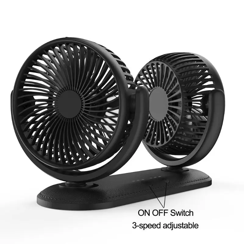

USB 5V 2A Fan Rotatable Dual Head Car Fan Adjustable 3 Speeds Dashboard Desk Auto Fan for Vehicle Truck Home Office