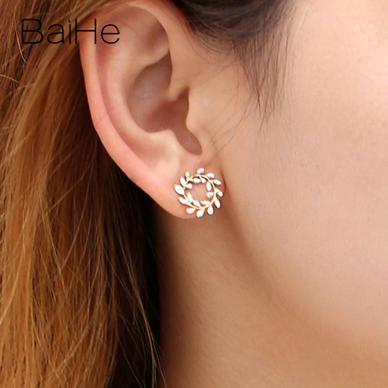 BAIHE Solid 14K белый+ желтое золото 0.20ct круглый натуральные Алмазы обручальные модные ювелирные изделия подарок серьги-гвоздики