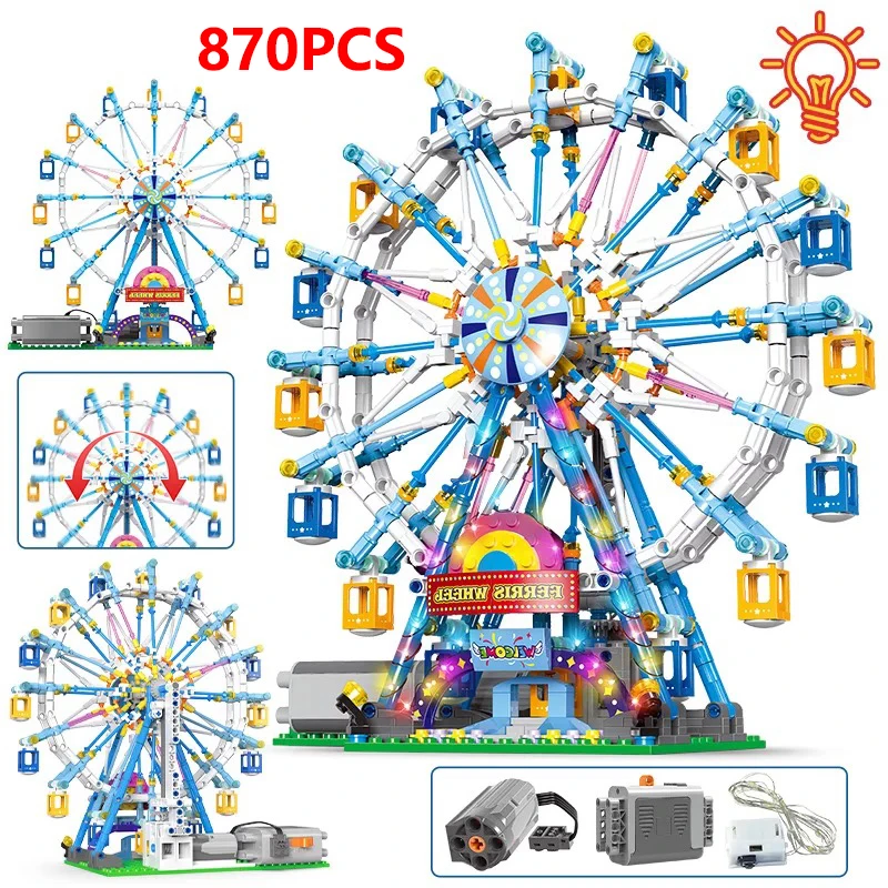 

City technical Grils MOC amusement park Bricks Electric Rotating Ferris Wheel Building Blocks with Light Toys for Children