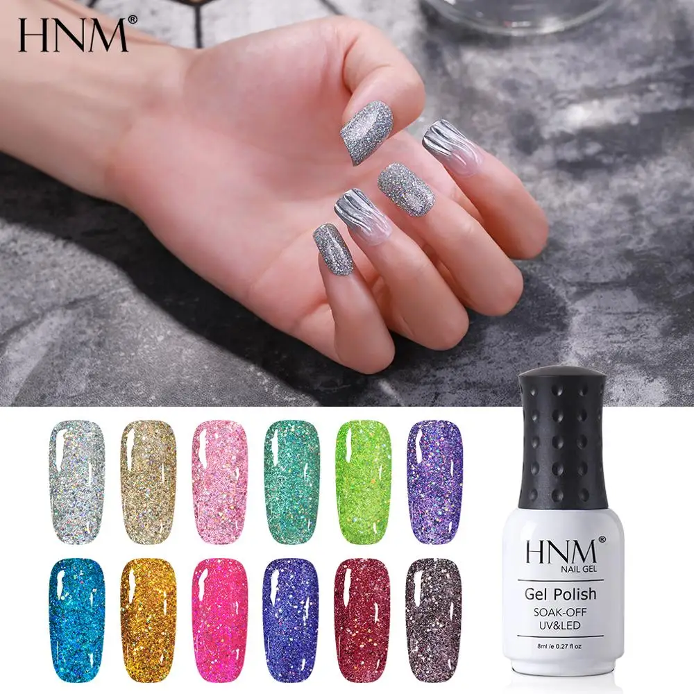 Лазерный Блестящий Гель лак HNM для ногтей 8 мл УФ светодиодный гель эмалевый
