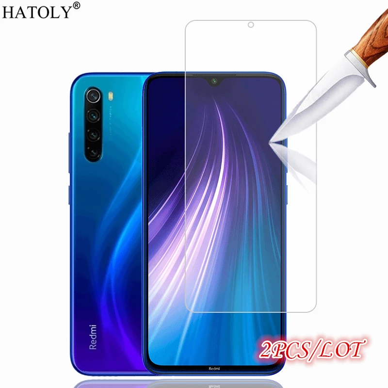 Protector de pantalla de vidrio templado para Xiaomi Redmi Note 8, pel&iacute;cula protectora de vidrio, pegamento completo, 2 uds.-0