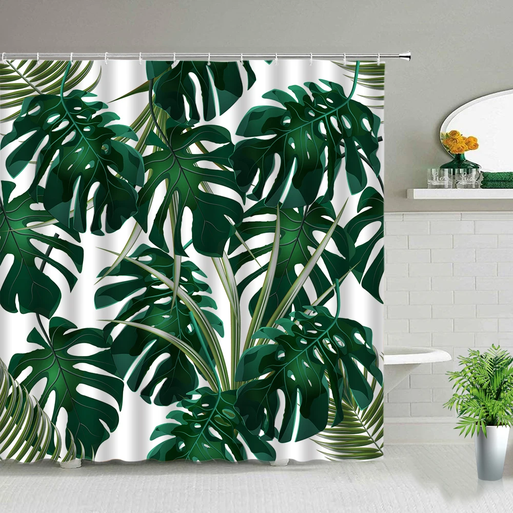 tropical palm leaves green plant shower curtain set polyester waterproof curtains 3d printing home bathroom decor fashion screen free global shipping