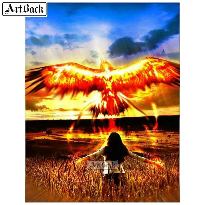 Алмазная 5d Вышивка картина с золотым орлом девушкой пейзажем полная