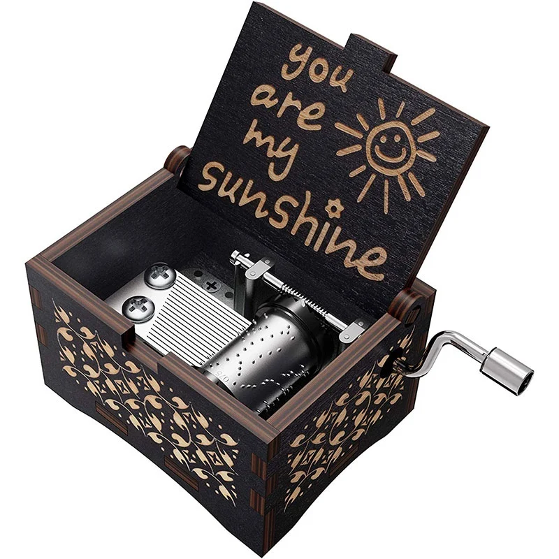 

Music Box Hand Crank Wooden Engraved Vintage Unique Antique Decoration handmade Decorative Antique Music Box