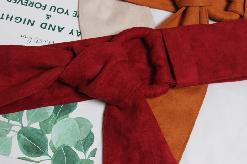 [EAM] винно-красный замшевый ремень с большой пряжкой и разрезом длинный широкий