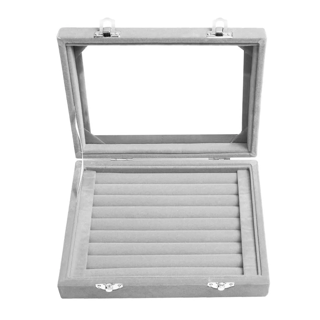 

7 Slot Velvet Jewelry Rings Display Tray Earring Storage Case Jewelry Storage Box