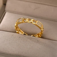 geometric zircon shape open rings for women stainless steel cuban link chain adjust finger ring vintage gothic jewelry gift