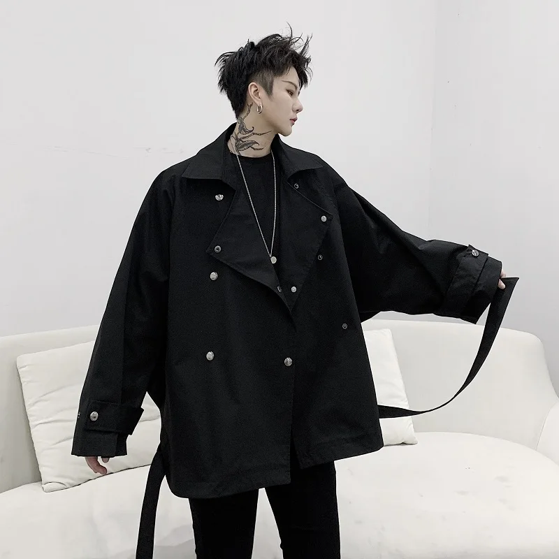Тренчкот мужской/женский Двубортный повседневный Свободный плащ верхняя одежда