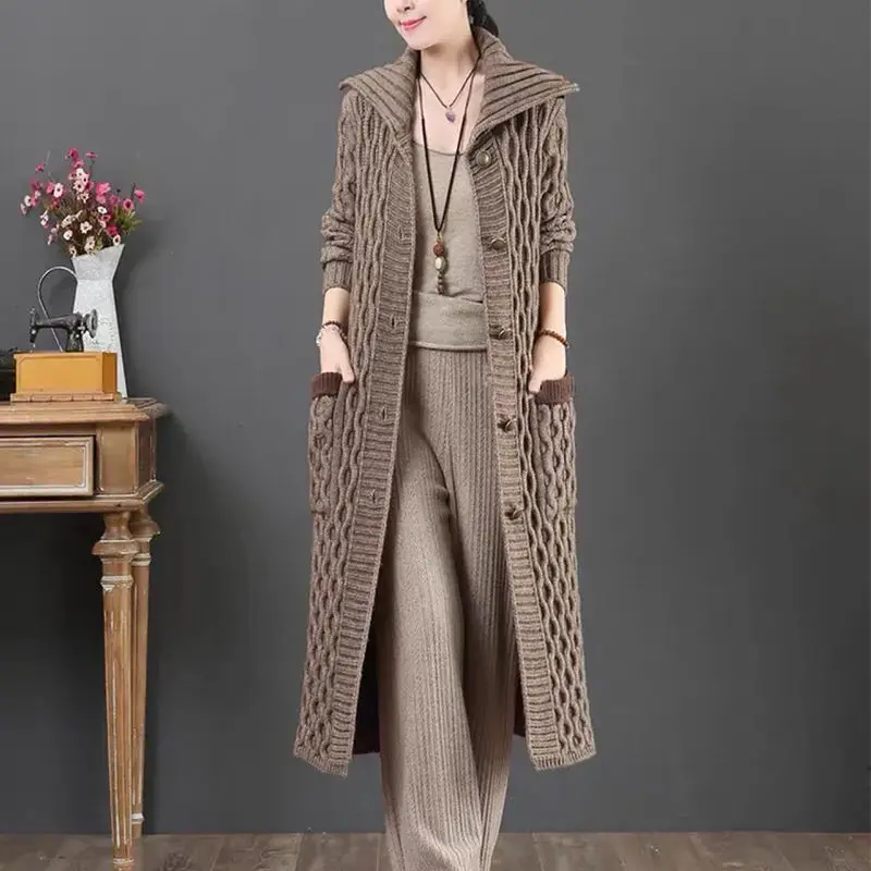 

Spring Autumn Woman New Loose Sweater Coat Ladies Knit Solid Color Jacket Ladies Single Breasted Knitted Vintage Cardigan A212