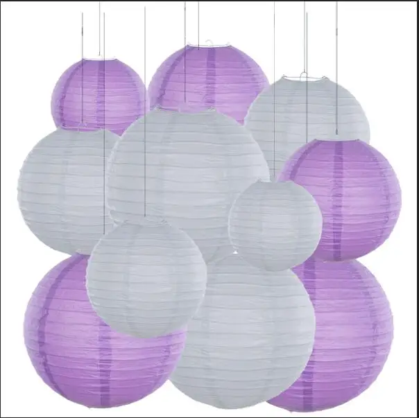 purple and white 20 шт./лот " 8" 1" 12 дюймов белый китайский бумажный мяч лампион Свадебные украшения бумага для фонарей абажур Обручение вечерние Декор - Цвет: purple and white