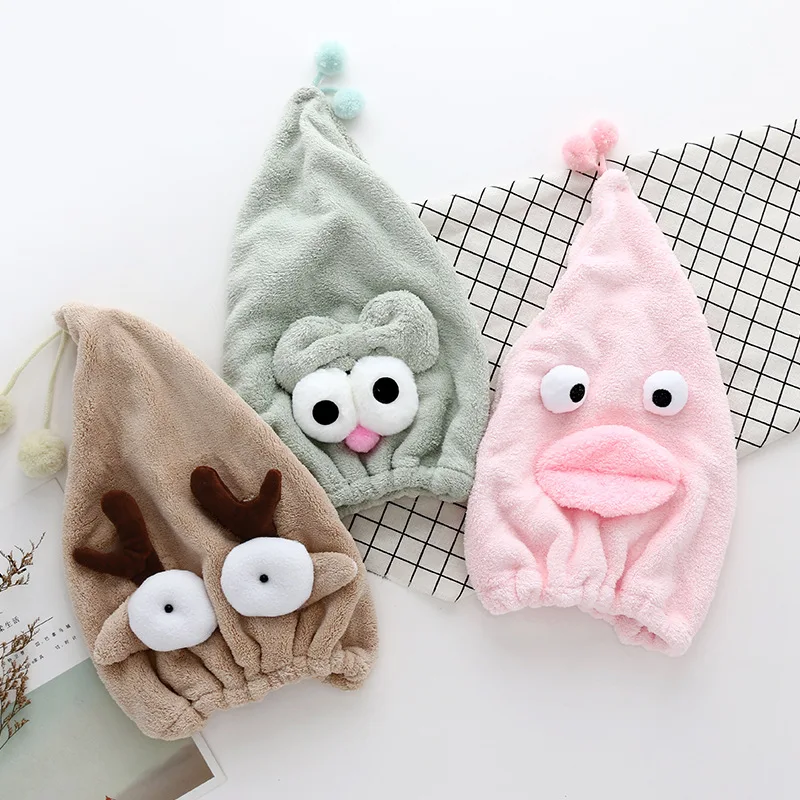 

Thick Coral Fleece Quickly Dry Hair Wrapped Towels Cute Cartoon Dry Hair Hat Bath Hats 1Pcs Portable Shower Cap Bath Accessories
