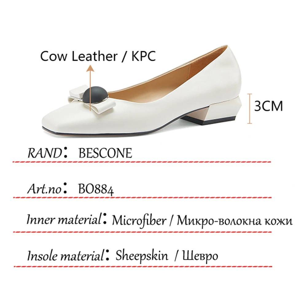 

BESCONE Women Pumps Fashion Green Button Butterfly-Knot Premium Leather Shoes TPR Shallow Wild Concise Office Lady Shoes BO884