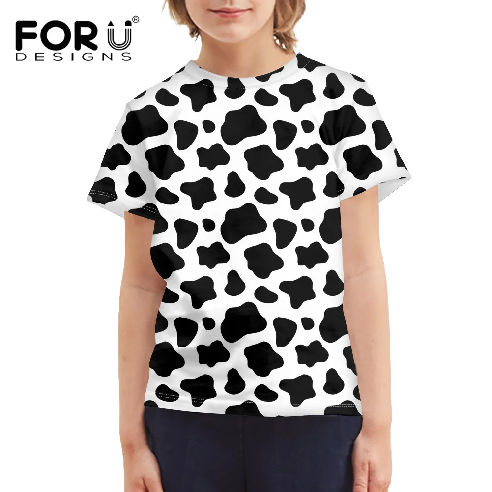 

FORUDESIGNS/черно-белые футболки с коровой для мальчиков и девочек, летние футболки с короткими рукавами От 4 до 16 лет большие размеры, удобные топ...