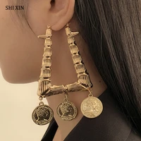 shixin hiphop big geometry with coin pendant earrings for women punk large drop earrings statement jewelry fashion earrings 2021