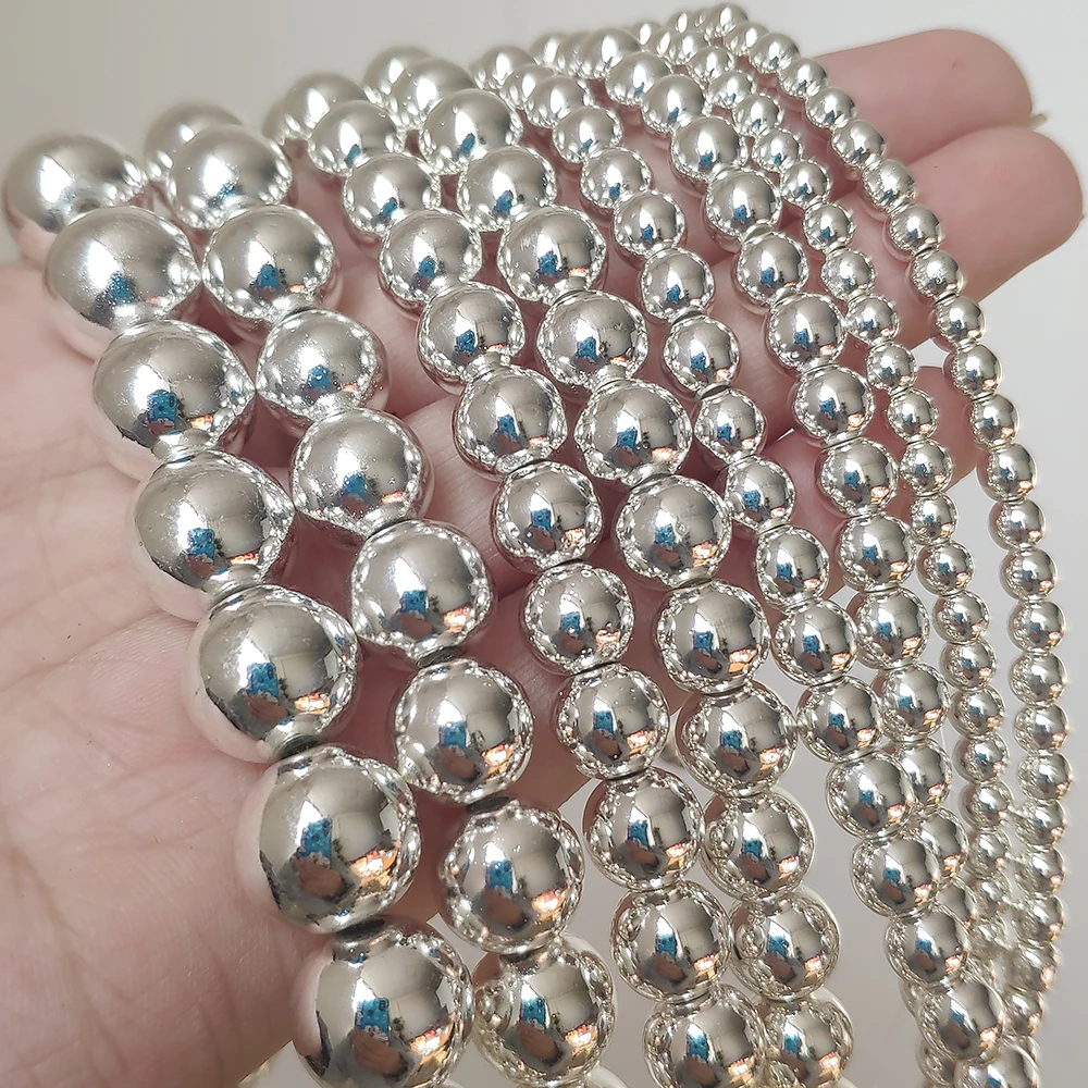 Круглые гематитовые бусины с серебряный натуральным камнем покрытием для