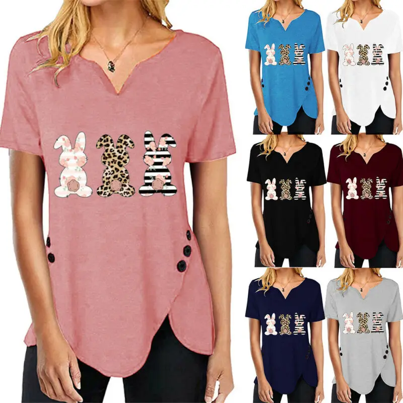 

Womens T Shirt Ladies Easter T-shirt Festival Female Tshirts Short Sleeve Printed Tunic Summer Woman Tops 2021