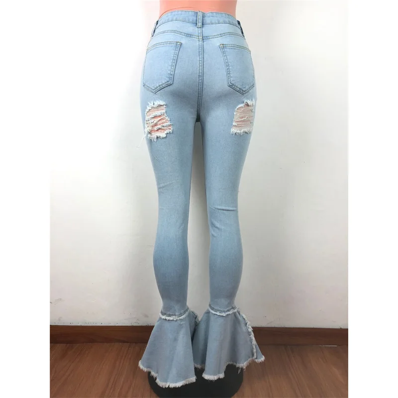 

hirigin Sexy Womens Slim Fit Jeans Ripped High-waist Stretch Denim Vintage Flare Hole Destroyed Pants