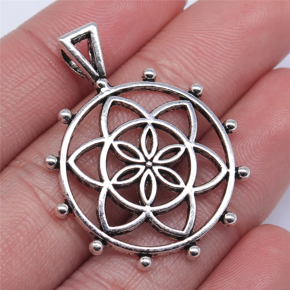 

WYSIWYG 5pcs 39x30mm The Flower Of Life The Seed Of Life Charms For Jewelry Making Antique Silver Color Charms