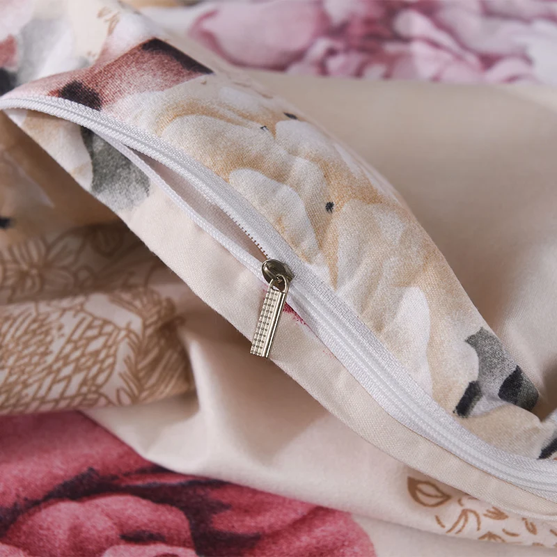 

Vintage style Floral Ruffle Zipper Duvet Cover Bed Sheet Pillowcase Lightweight Microfiber Soft Bedding sets Queen size 4Pcs