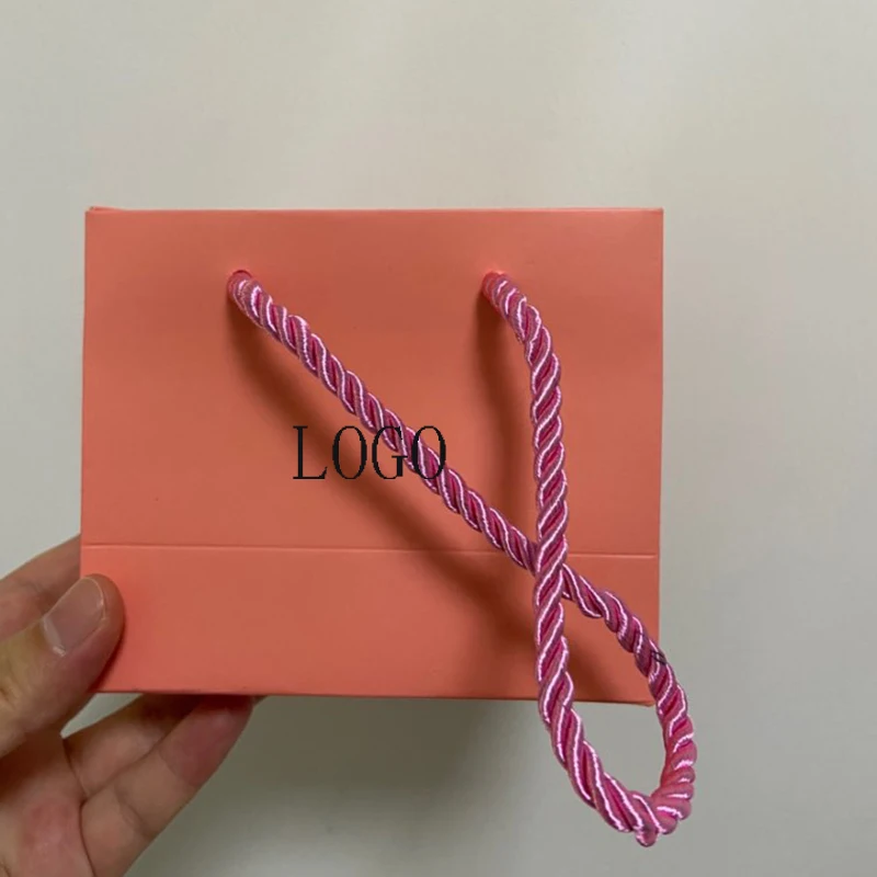 

10Pcs Custom Logo Pink Kraft Paper Gift Clothing Bag Bag Candy Box Handle Wedding Party Gift Handbag Shopping Bag Pink Bags