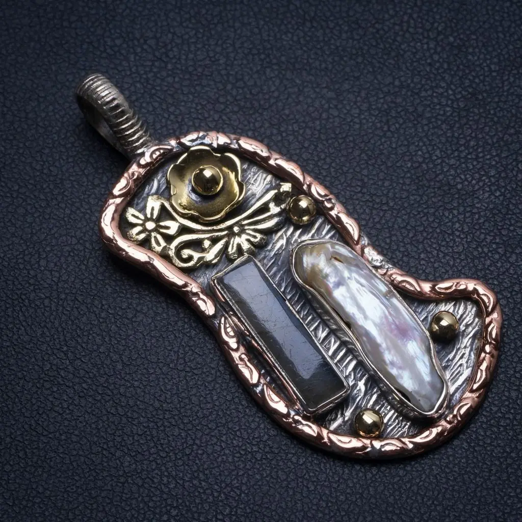 Двухцветная натуральная Подвеска из Лабрадорита и бива винтажная серебряная