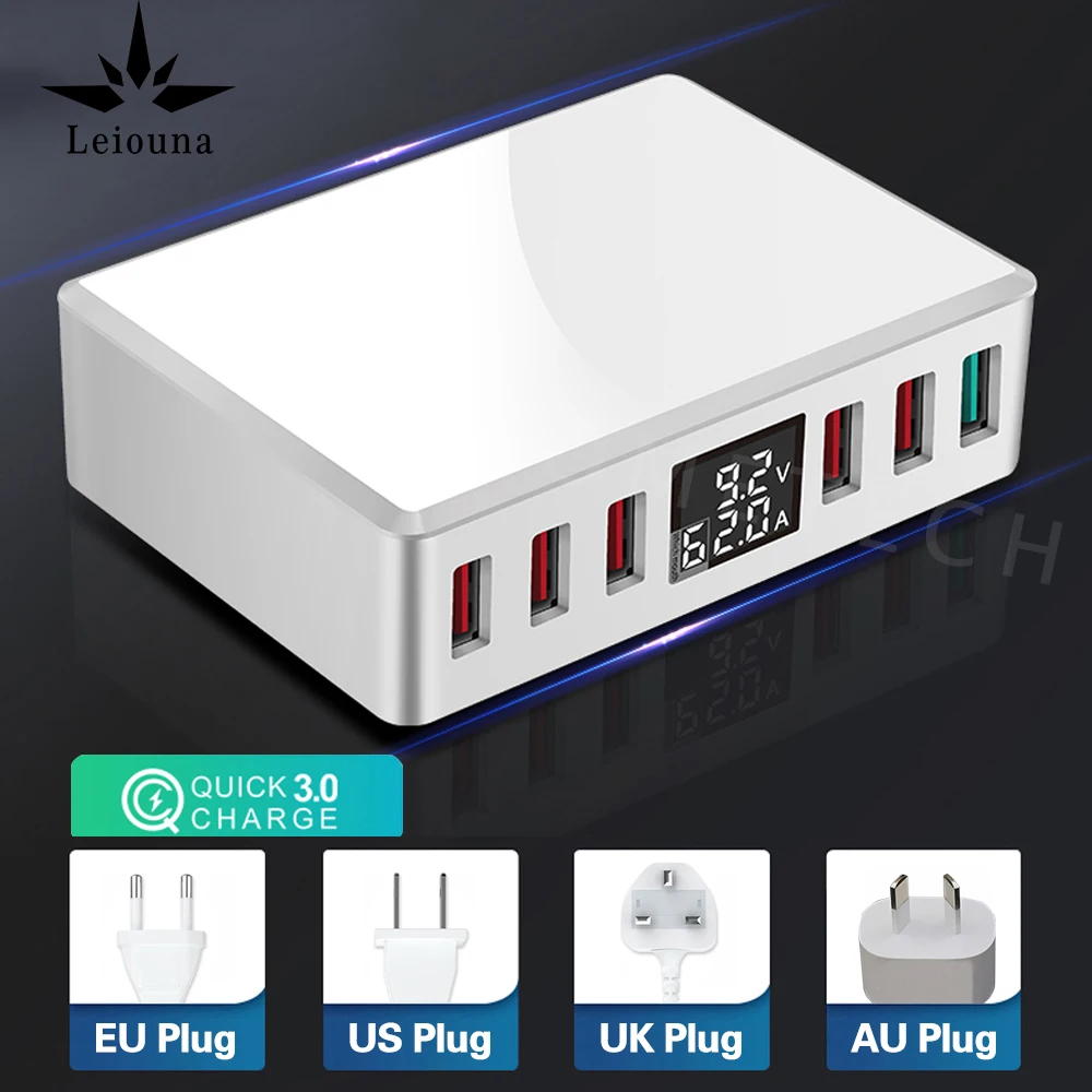 Устройство для быстрой зарядки с 6 USB портами и цифровым дисплеем 3 0|Зарядные