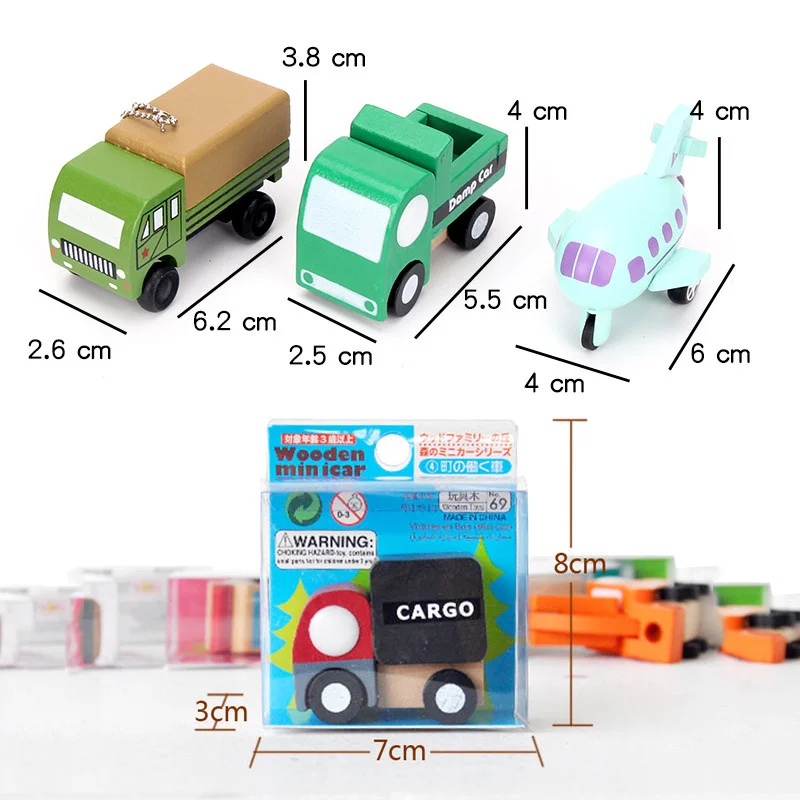 

12pcs Wooden Truck Aircraft Model Car Toys Simulation Engineering Transportation Montessori Education Vehicle Toys for Kids