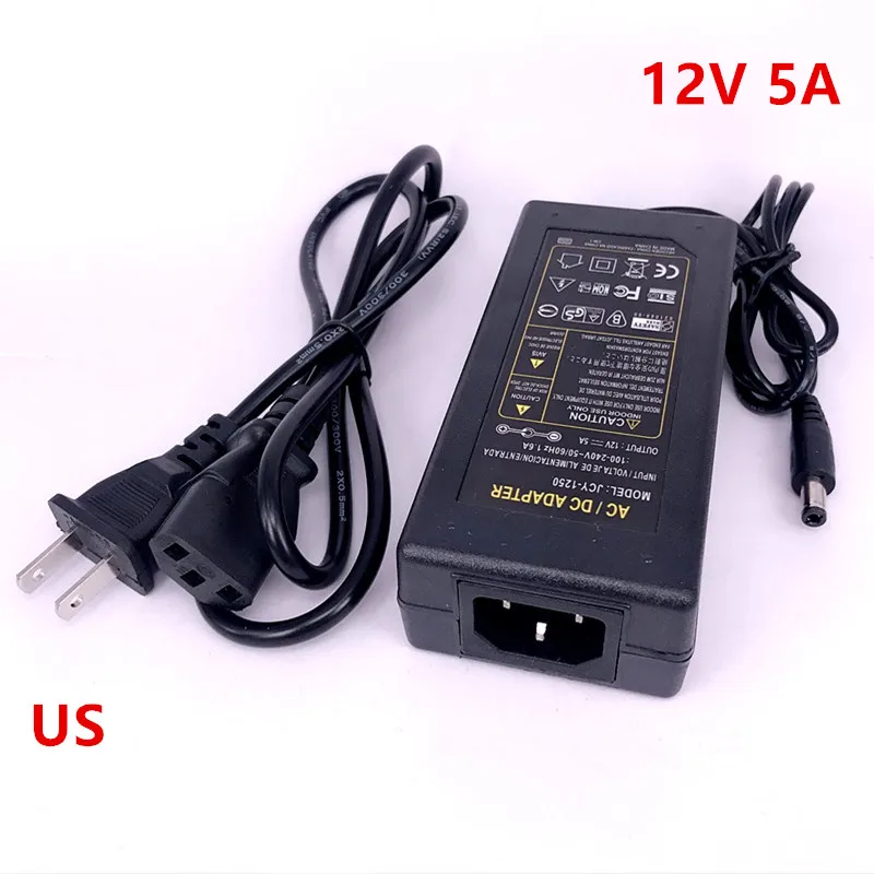 Универсальный адаптер питания для светодиодной ленты 12 В 5 А 110 240 в перем. Тока на