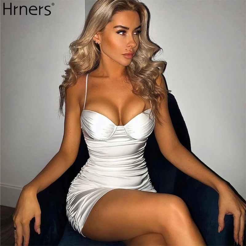 

Hrners Summer Folds Mini Bodycon Bandage Ruffles Dress for Women 2021 Backless Sleeveless Ruched Night Club Party Bodysuit Robe
