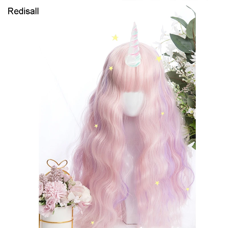 

Смешанный розовый фиолетовый Харадзюку Лолита парик кудрявые сладкие длинные кремовые волнистые милые синтетические волосы бахрома челка...