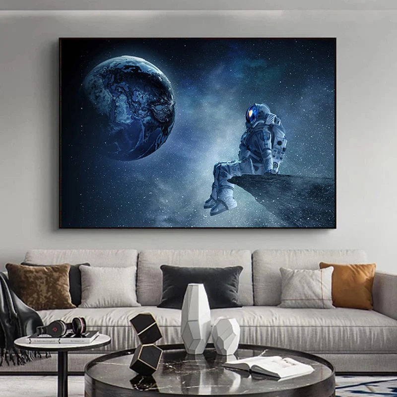 

Modern Art Lonely Astronaut Sitting In Space Canvas Painting Posters and Prints Wall Art Pictures for Living Room Home Decor