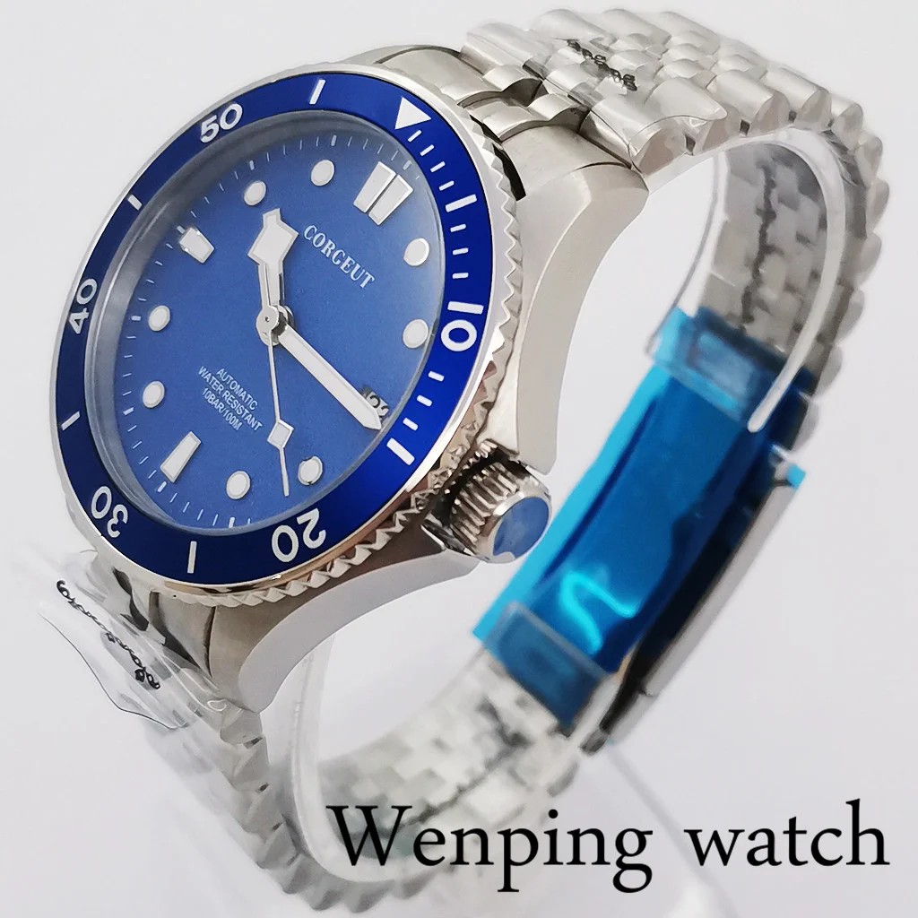 Мужские часы с сапфировым стеклом и синим циферблатом 40 мм | Наручные