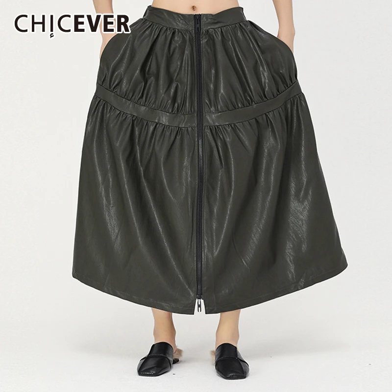 Женская юбка макси CHICEVER асимметричная Юбка миди из искусственной кожи с рюшами и