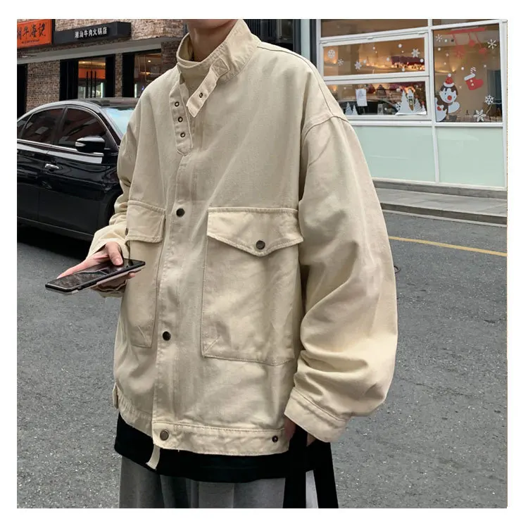 

Denim jacket male spring and autumn loose Korean trend tooling jacket Korean couple wear all-match casual jacket coat