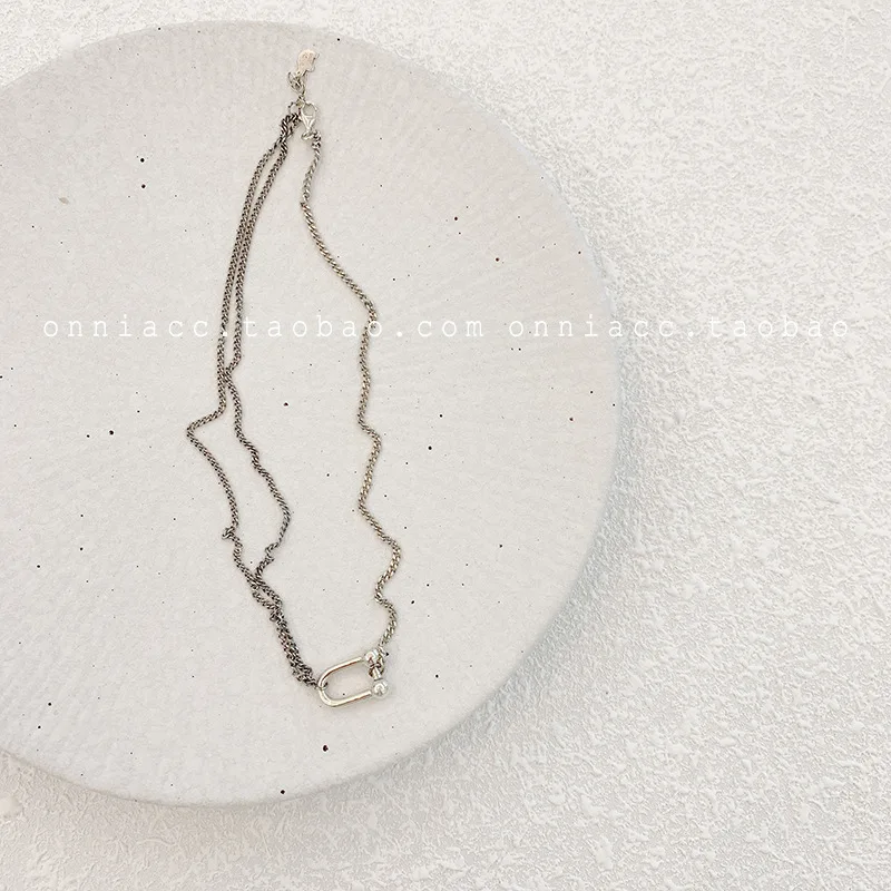 

Handmade Retro Niche Silver Knot One Line Chain Necklace Women's Clavicle Chain Sweater Chain