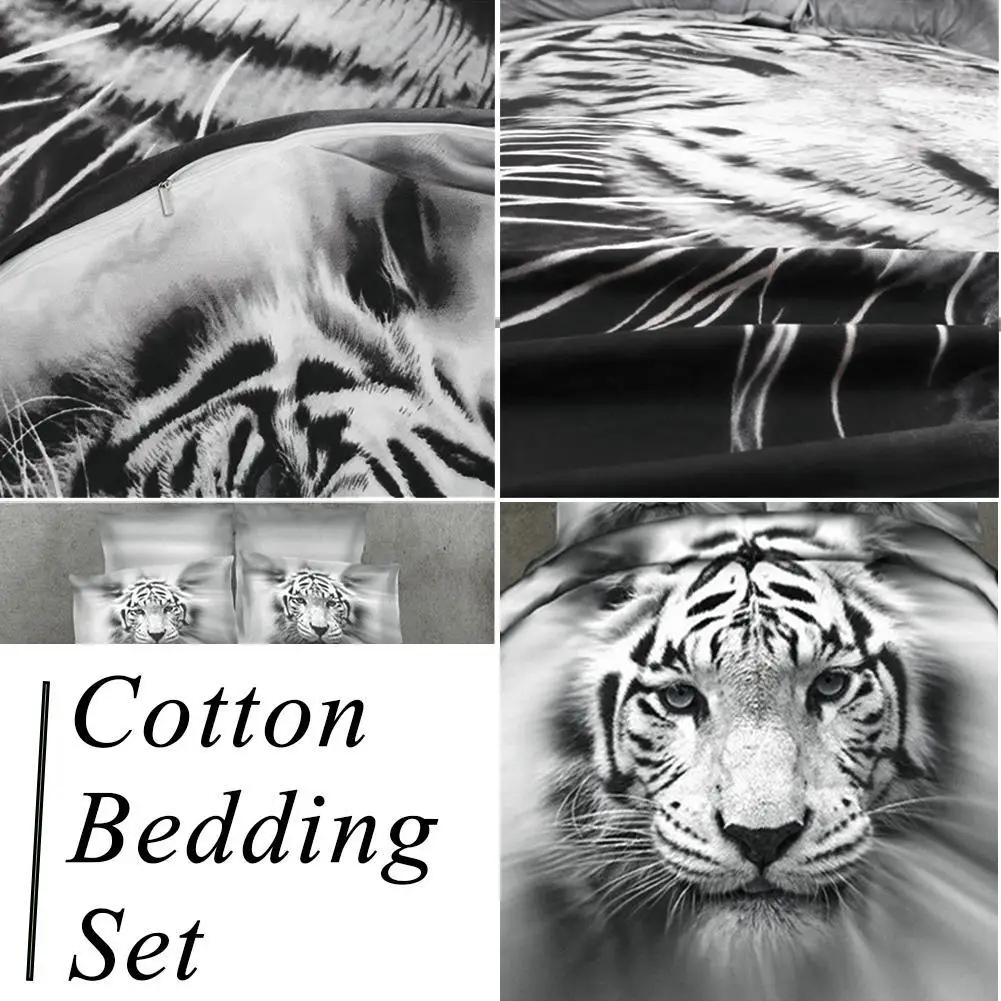 Комплект постельного белья из натурального хлопка с изображением белого тигра