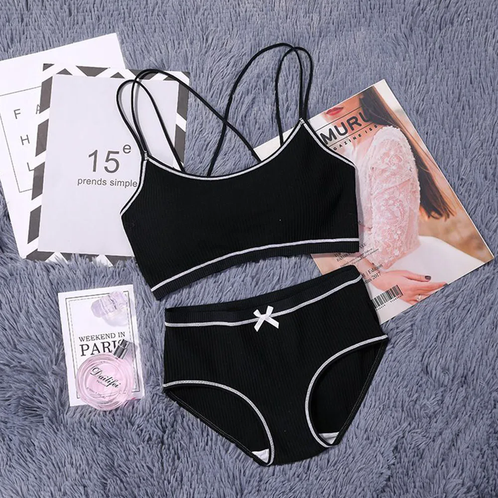 Женский хлопковый комплект с бюстгальтером Модный в полоску и трусиками