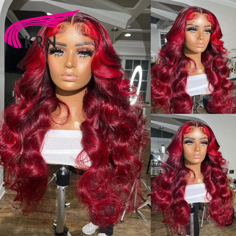 KRN Omber Color Red Wavy Brazilian Human Hair Wigs Pre Plucked 13x4 Lace Front Wig For Women Remy Lace Front Wigs