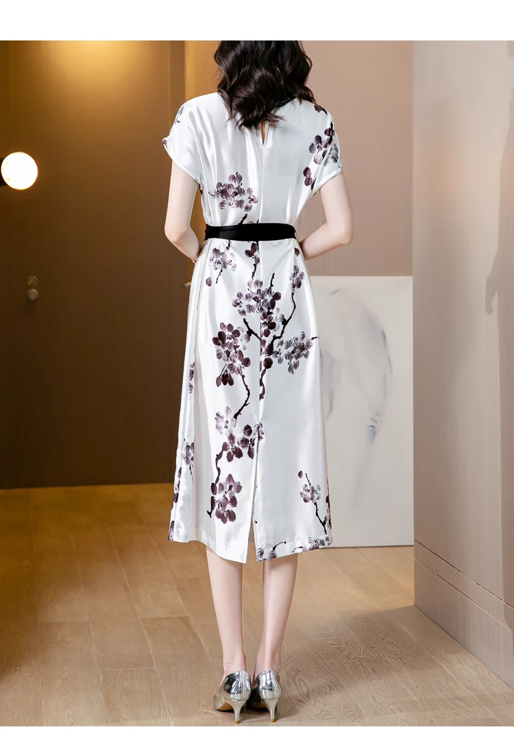 

Chiffon Women's Dress Party Girl's Dresses New Korean Fashion Summer Office Lady Print Casual A-LINE Lace Mid-Calf Houthion