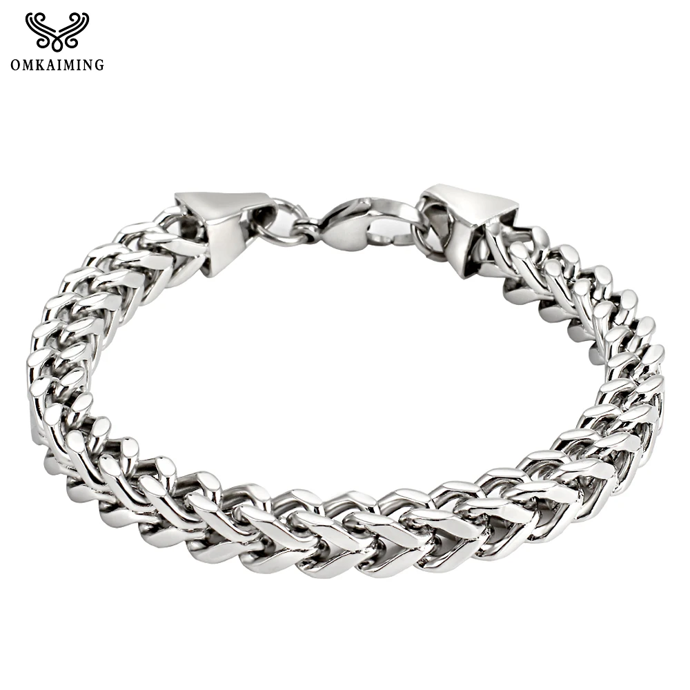 

Men Bracelet Bangle Silver Color Stainless Steel Double Franco Link Curb Chain Bracelets Male Hip Hop Jewelry Accesories Gift