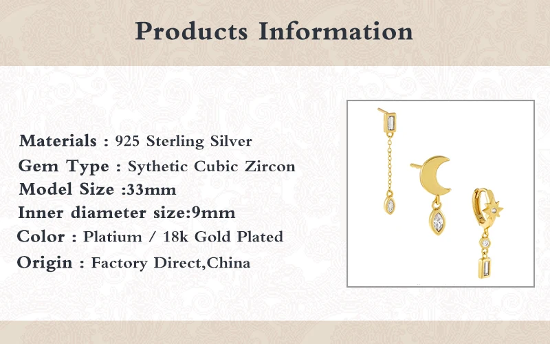 

MC 925 Sterling Silver Crystal Small Hoop Earrings 2021 3PICS/set Zircon Moon Earrings Hoop Earrings Piercing Piercing Jewelry