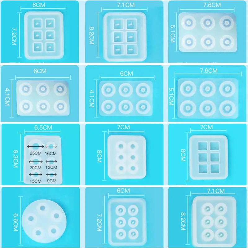 

12Pcs All Sizes Round Square Roundle Beads Resin Molds Gemstone Jewelry Making N18 20 Dropshipping
