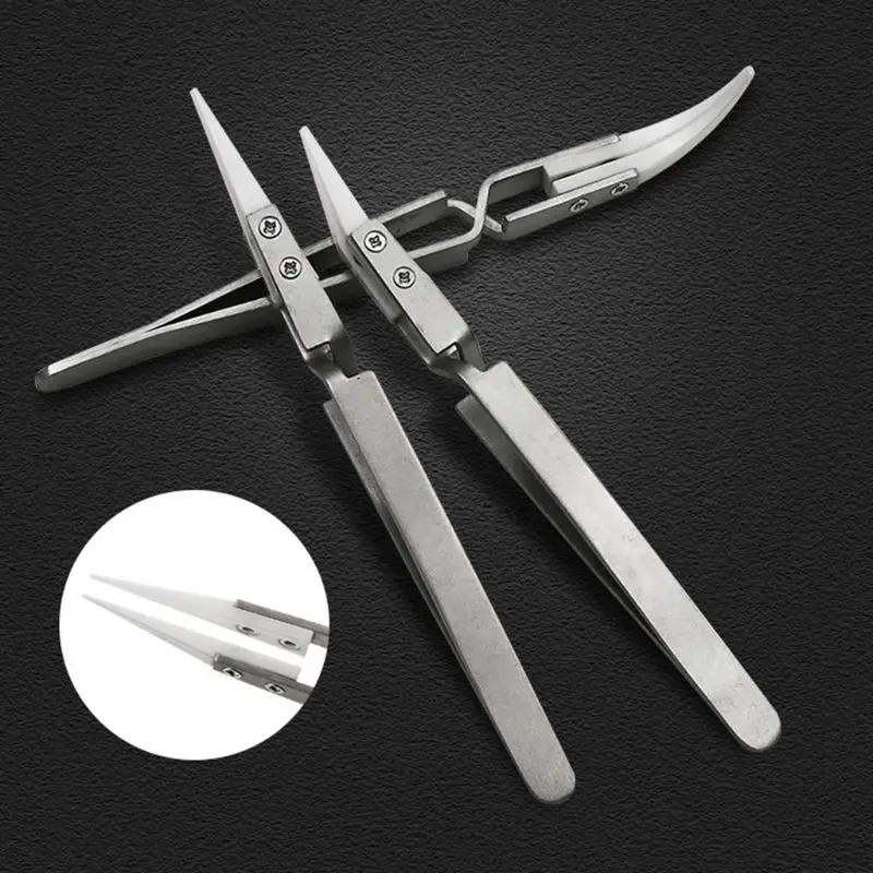 

Stainless Steel Ceramic Tweezers Anti-magnetic Acid Proof Precision Clamping