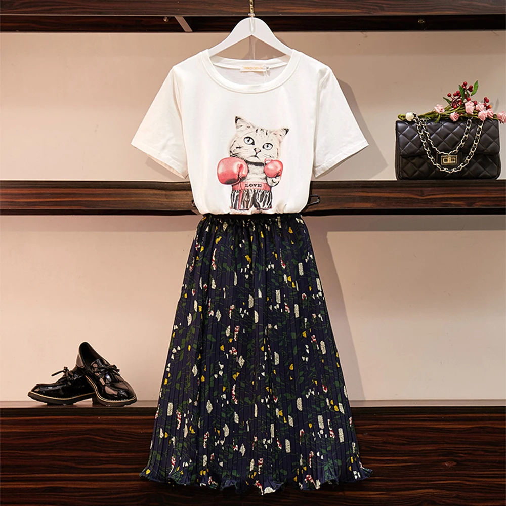 Женская летняя плиссированная юбка из шифона с цветочным принтом размера плюс