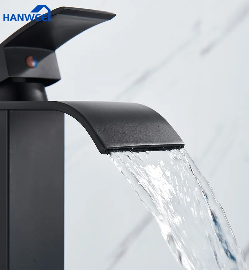 Матовый черный водопад смеситель для раковины в ванной комнате водопроводный