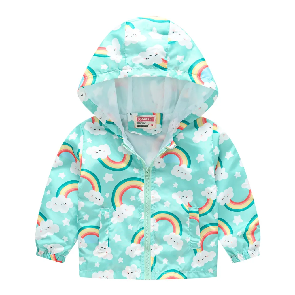 Kids Baby Boys Girls Clothes Windbreaker Cartoon Print Casual Sport Jacket Zipper Hooded With Pockets Infant Outdoor Wear